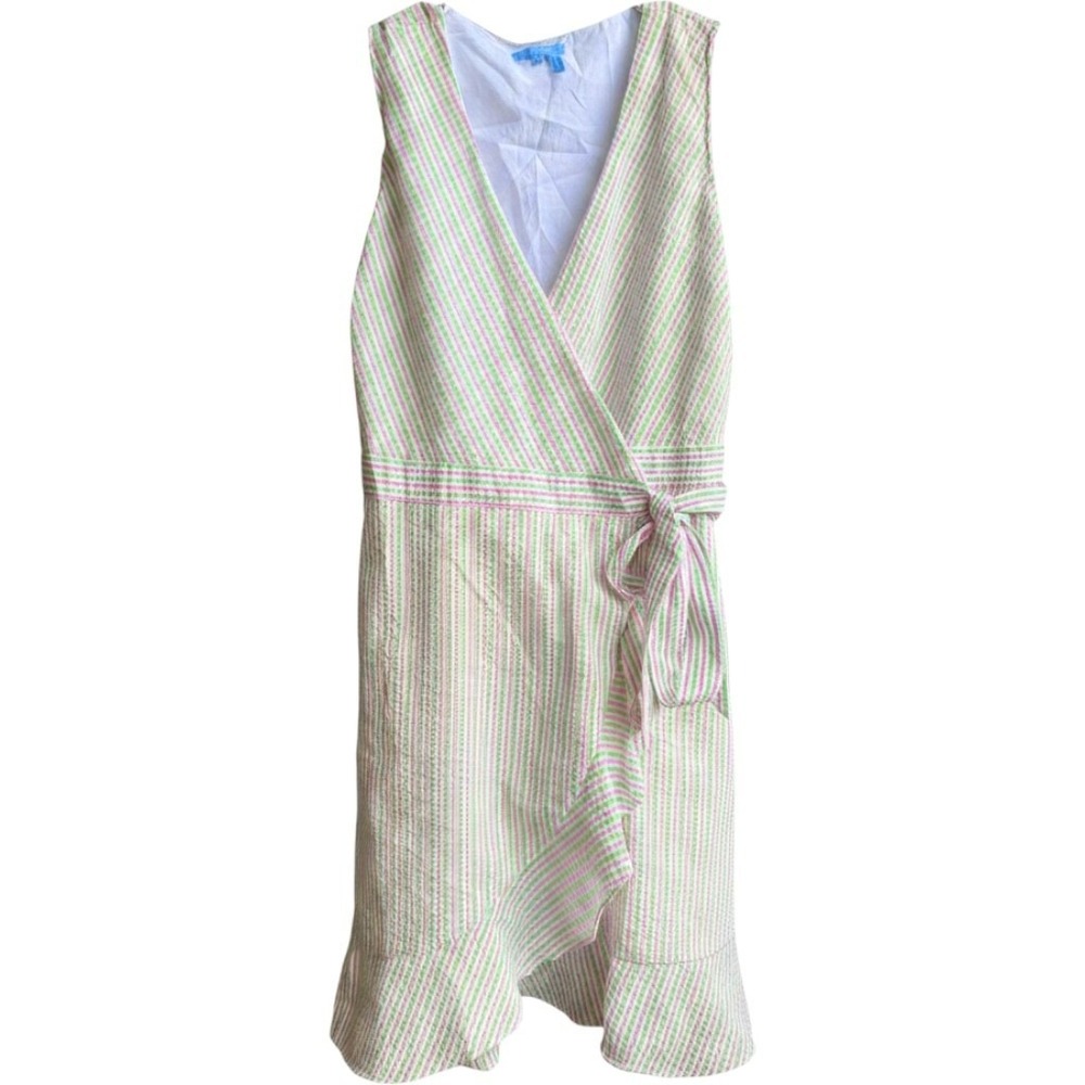 Draper James RSVP Seersucker Faux Wrap Ruffle Hem Dress Womens XL Pink Green